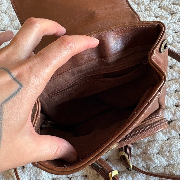 Leather Mini Backpack Brown Adjustable Straps Small Travel Pack Bag - Picture 6 of 9